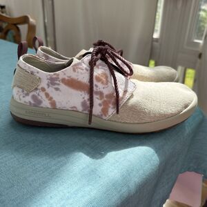 MERRELL Gridway Canvas Women's Sz 9 Vibram Sneakers - Beige Maroon Shoe Tie Dye